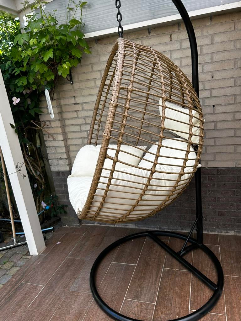 Wicker bamboe rotan look hangstoel egg chair, Ophalen, Zo goed als nieuw, Wicker