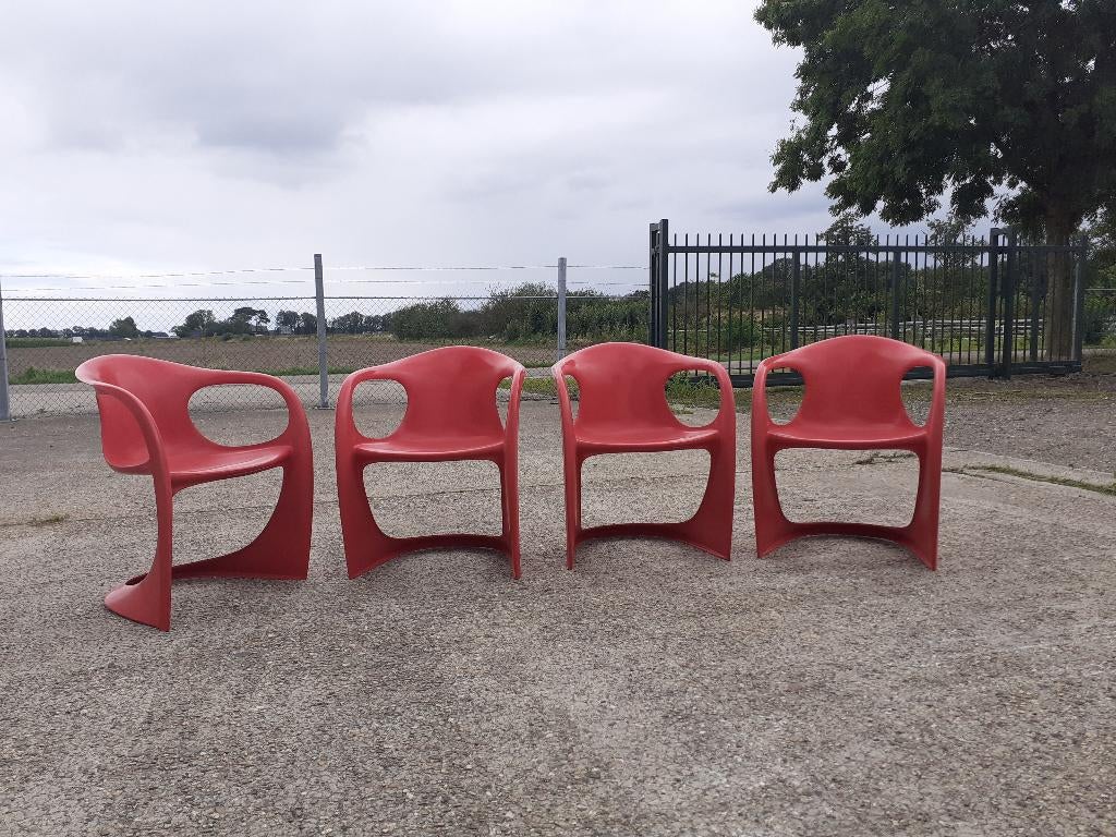Space age design Casala stoel rood kunststof retro jaren 70, Kunststof, Gebruikt, Twee, ?