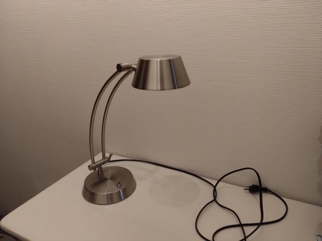Stijlvolle geborsteld metalen bureaulamp, Huis en Inrichting, 50 tot 75 cm, Ophalen of Verzenden, Zo goed als nieuw, Metaal