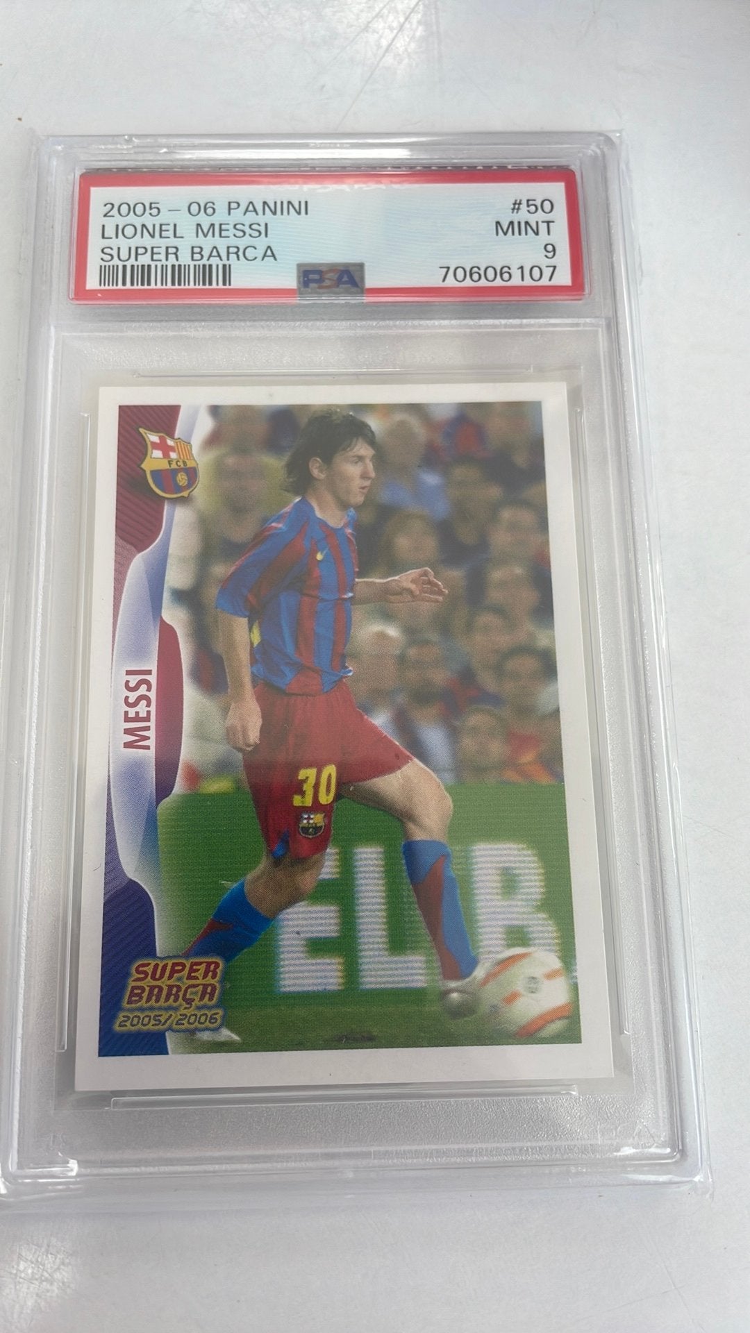 Panini 2005 Super Barca Lionel Messi PSA9, Ophalen, Zo goed als nieuw, Plaatje