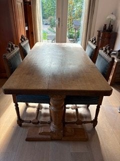 Massief eiken eethoek / tafel 80x160 cm  4 Mechelse stoelen, Huis en Inrichting, Ophalen, Gebruikt, Eikenhout, 50 tot 100 cm
