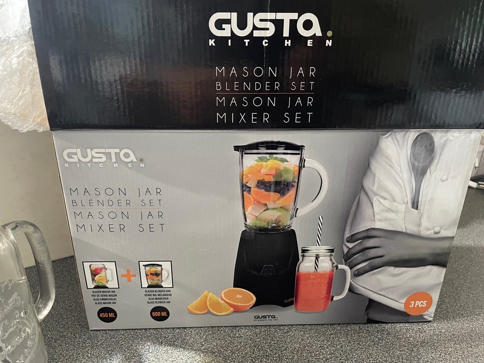 Gusta Kitchen Mason Jar Blender Set - Nieuw in doos, Witgoed en Apparatuur, Ophalen of Verzenden, Nieuw, Blender to go