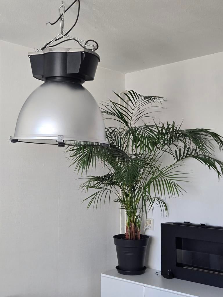 Industriële aluminium hanglamp - Neef Louis stijl, Gebruikt, 50 tot 75 cm, Ophalen of Verzenden, Metaal