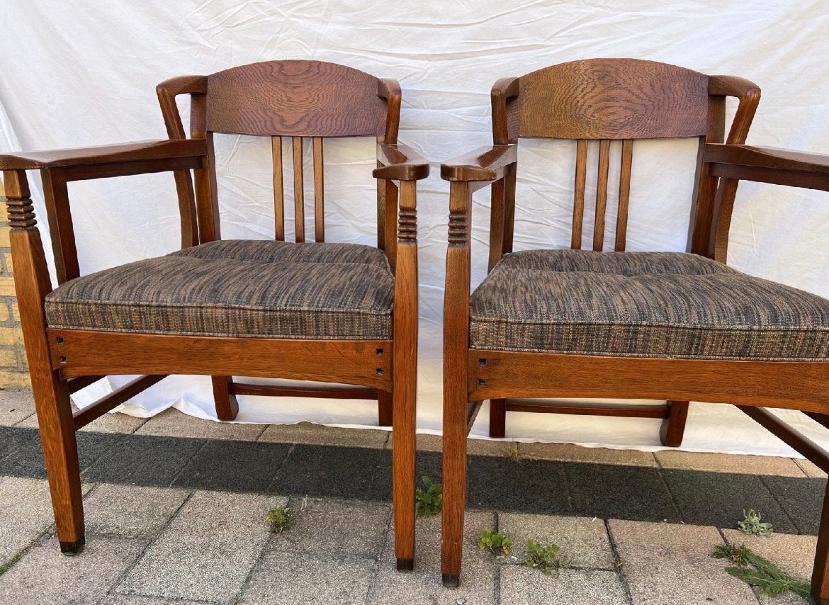 2 Schuitema Jugendstil Armstoelen Eikenhout, Ophalen of Verzenden