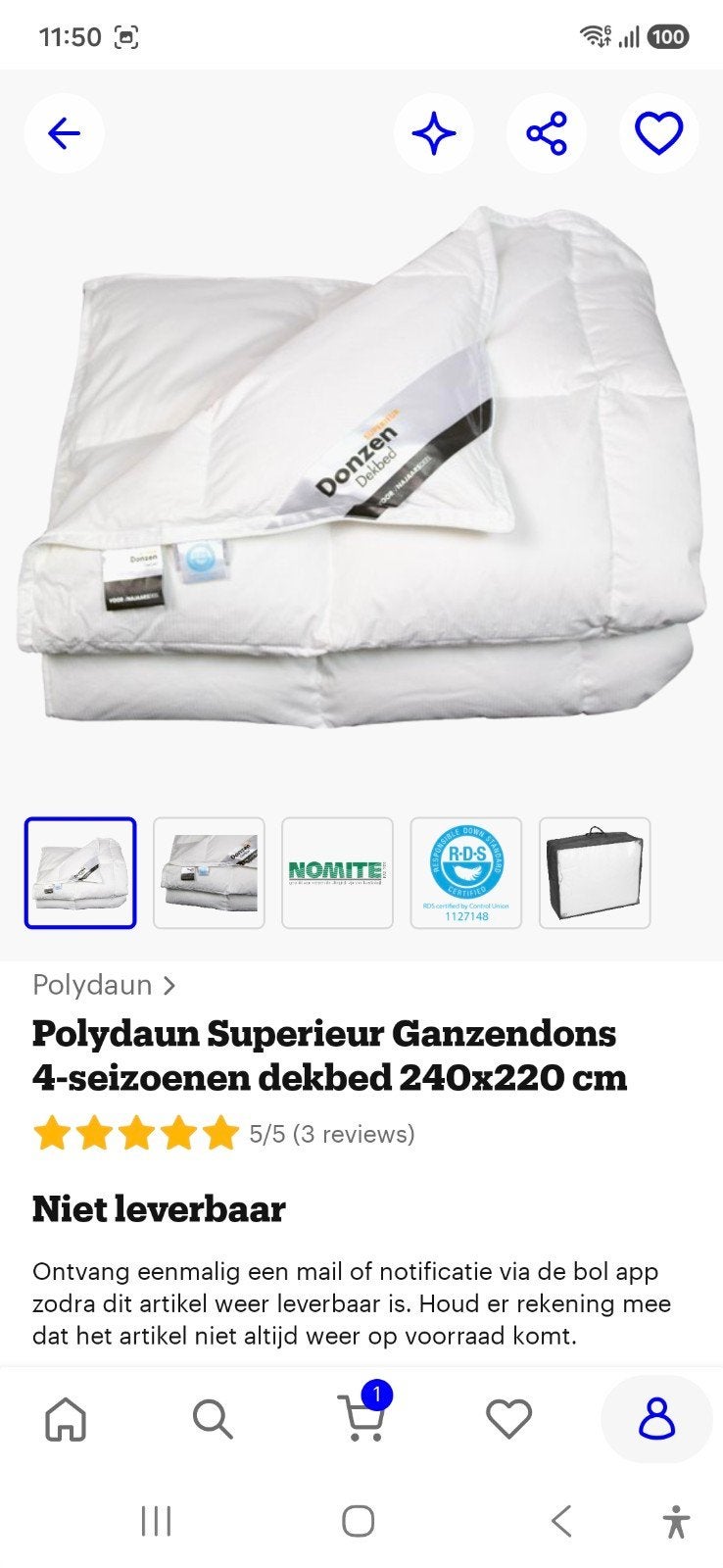 Polydau Superieur Ganzendons 4-seizoenen dekbed 240x220, Lits-jumeaux, Wit, Nieuw, Dons en Veren