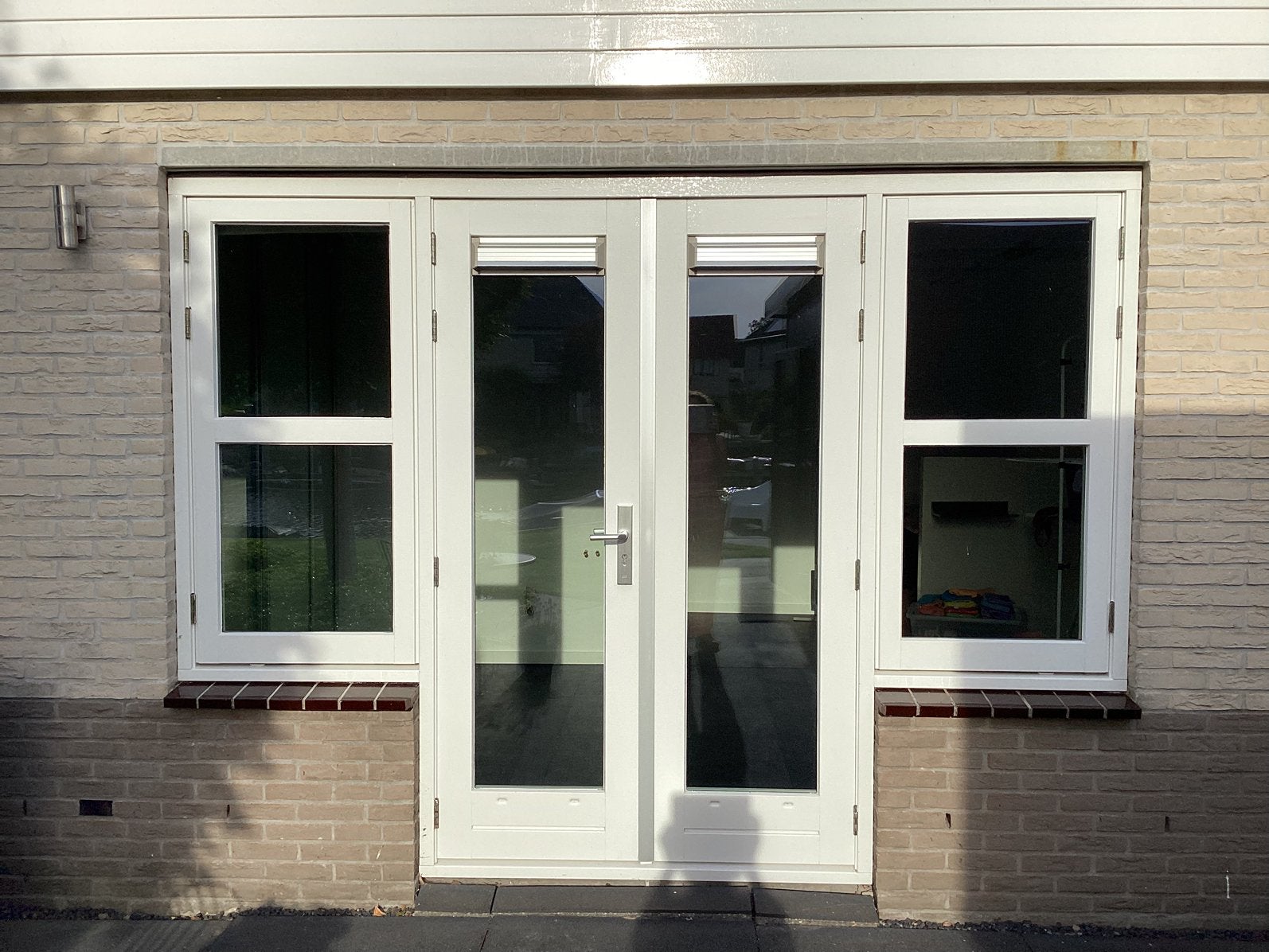 Hardhouten tuindeuren/pui met openslaande deuren/ramen, Doe-het-zelf en Verbouw, Kozijnen en Schuifpuien, Ophalen, Gebruikt, 225 cm of meer
