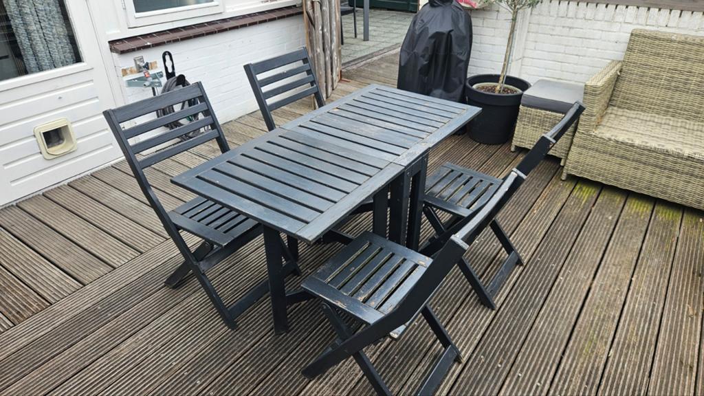 Tuinset, bistro set, tafel met 4 stoelen, Tuin en Terras, Ophalen, Gebruikt, 4 zitplaatsen, Tuinset