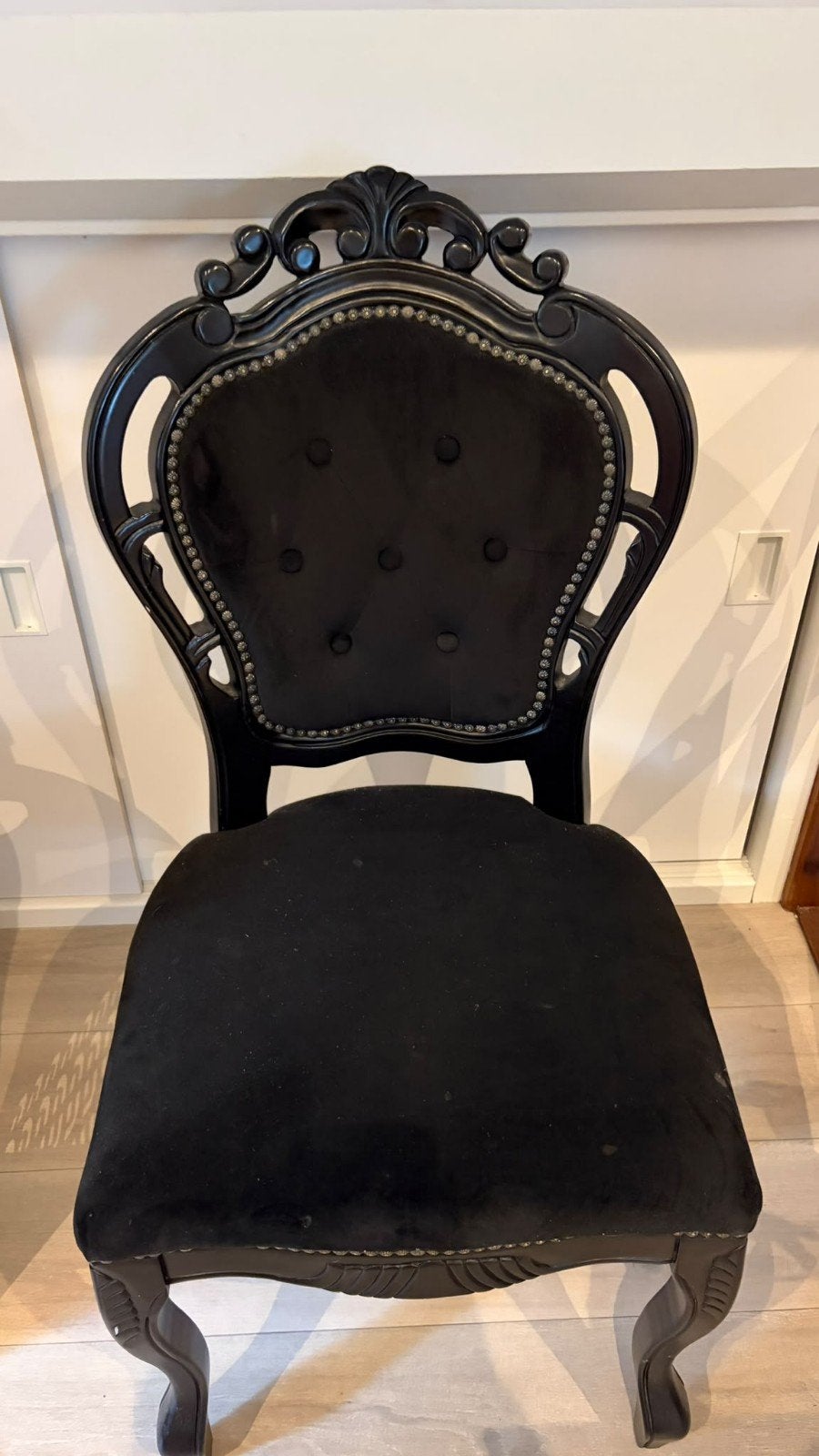 Elegante Zwarte Barok Stoel met Fluweel, Ophalen