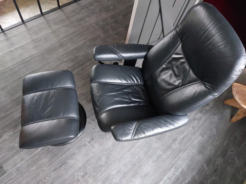 Stressless Relaxfauteuil, zwart leer (event. met voetenbank), Huis en Inrichting, Fauteuils, Ophalen, Gebruikt, Minder dan 75 cm