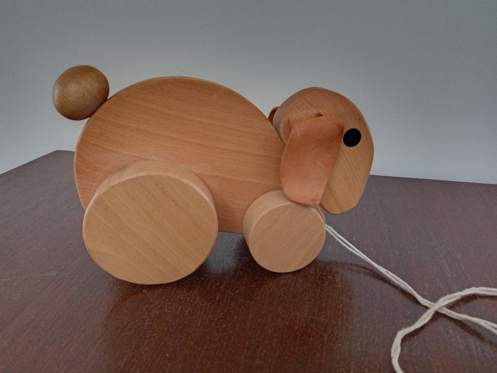 Vintage speelgoed konijn, loopkonijn van hout ZGAN, Ophalen of Verzenden, Zo goed als nieuw, Duw- of Trekspeelgoed