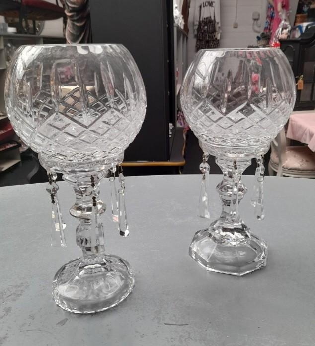 2 x.mooie kristallen windlichten, Ophalen of Verzenden