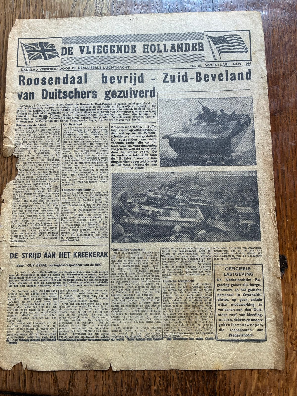 De Vliegende Hollander - Bevrijding Roosendaal 1944, Verzamelen, Ophalen of Verzenden, 1940 tot 1960, Nederland, Krant