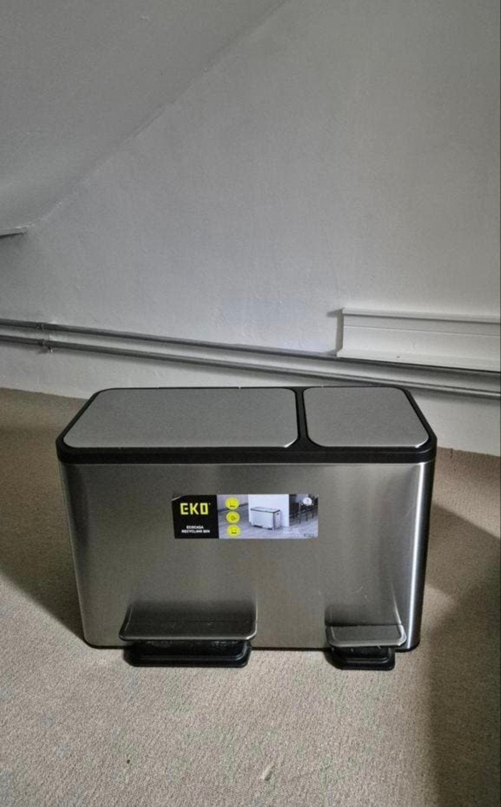 EKO EcoCasa Recycler pedaalemmer 24+12 liter RVS, Met pedaal, Ophalen of Verzenden, Zo goed als nieuw, Rvs