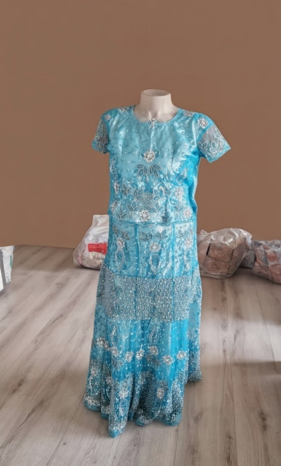 blauw gharara sari, Overige typen, Blauw, Maat 42/44 (L), Ophalen of Verzenden