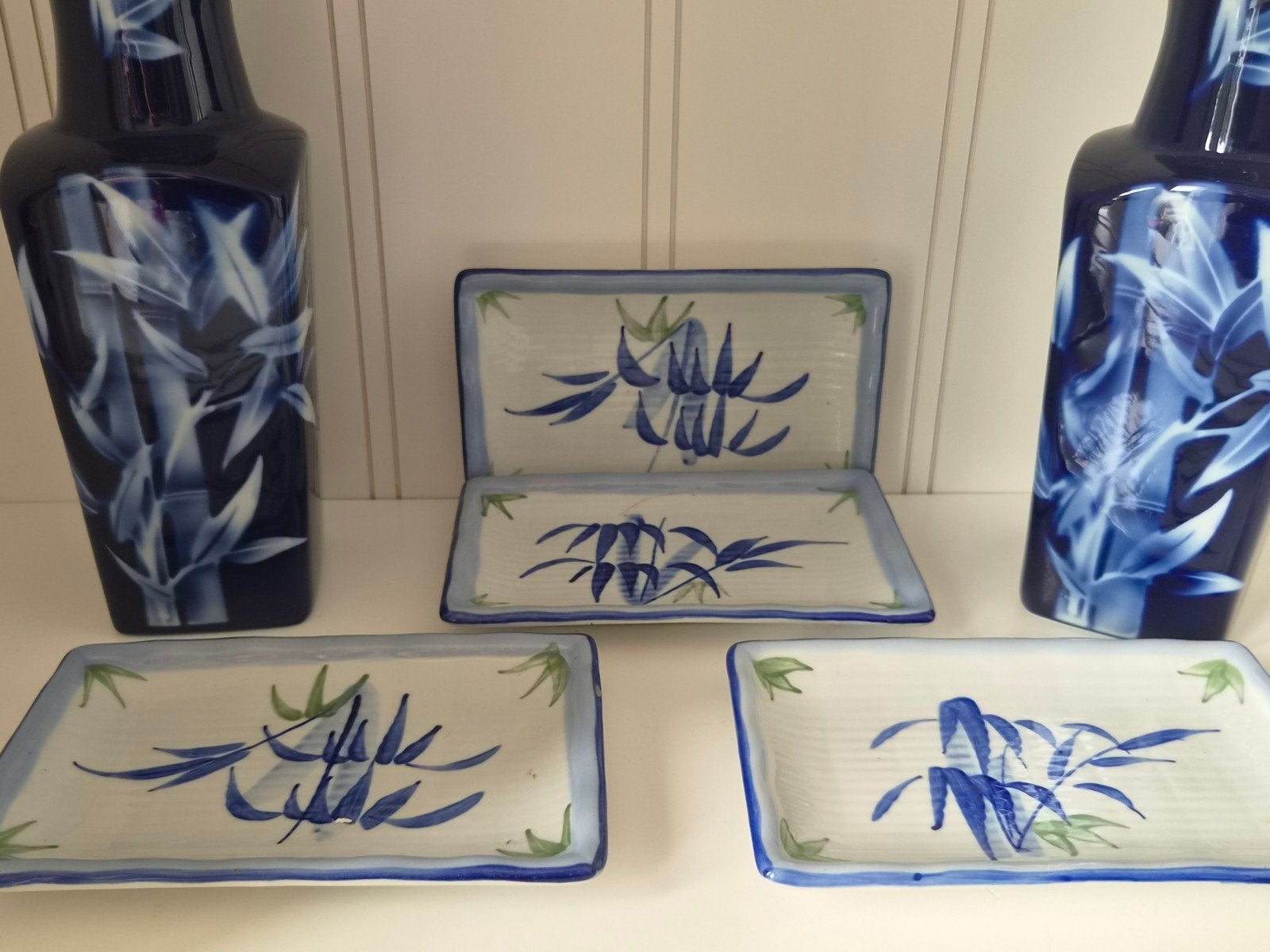 4 Vintage Schaaltjes met Bamboe Decoratie, Ophalen of Verzenden