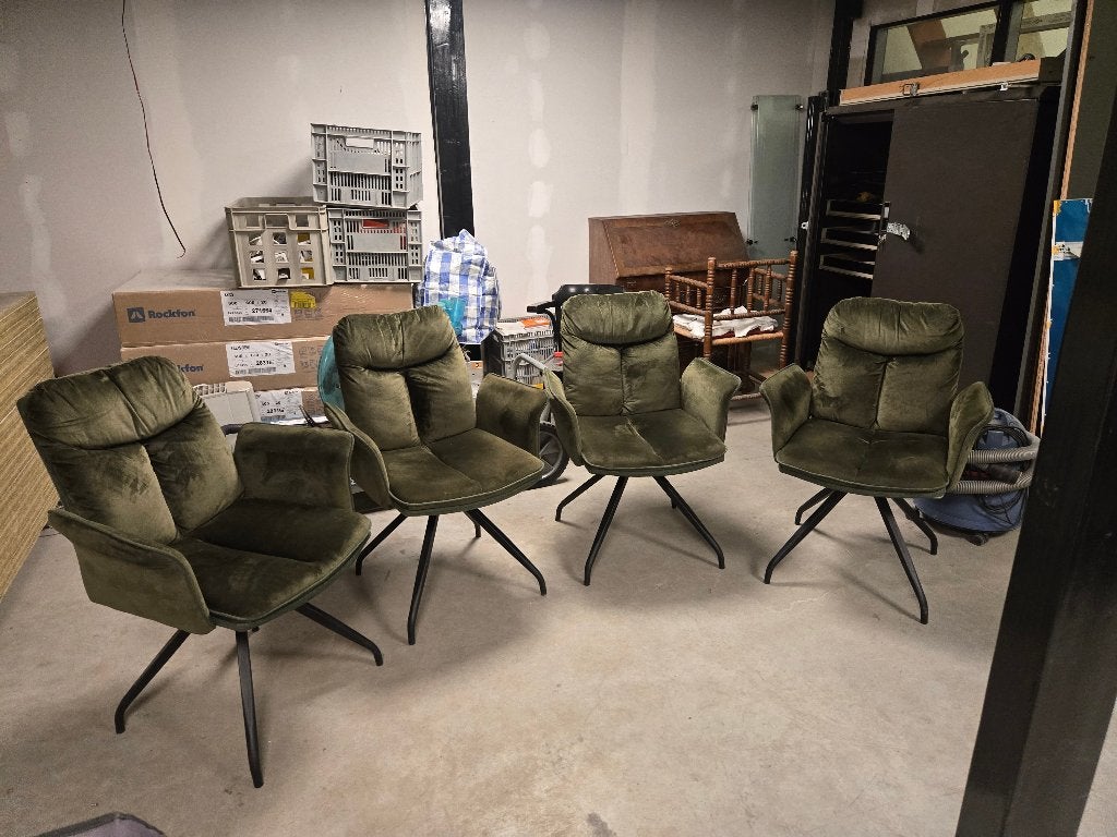 Set van 4 Olijfgroene Stoelen - Comfortabel en Stijlvol, Ophalen, Modern, Comfortabel, Gebruikt, Overige kleuren