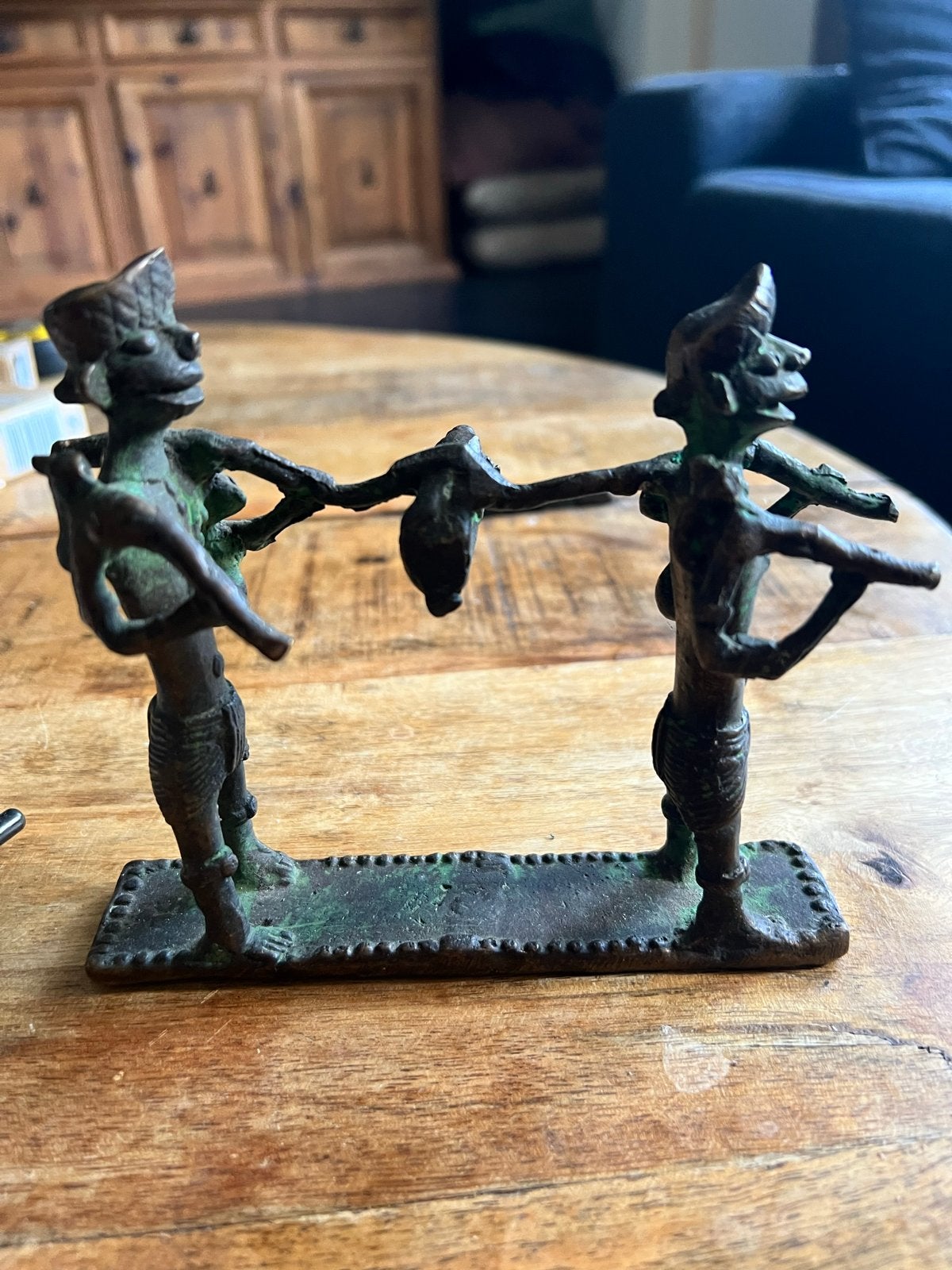 Bronzen beeldje Ogboni-gemeenschap Yoruba, Nigeria, Bruin, Afrika, Handgemaakt, Ophalen of Verzenden
