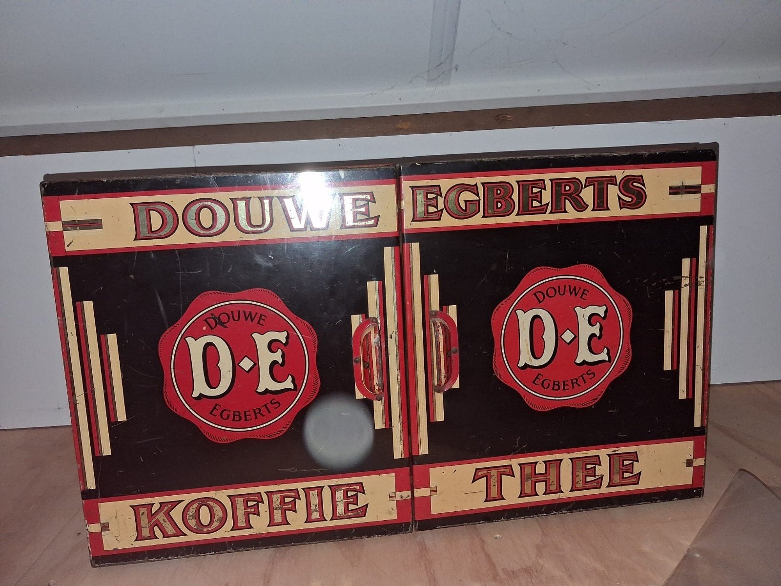 Vintage Douwe Egberts Koffie en Thee Blik 60 bij 40 cm, Ophalen of Verzenden