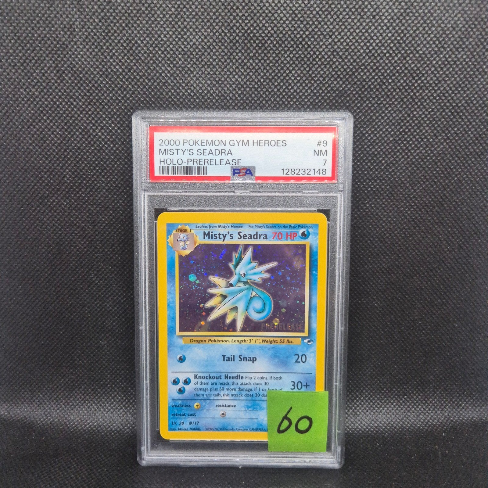 Misty's Seadra Holo Prerelease Gym Heroes PSA 7, Ophalen of Verzenden, Zo goed als nieuw