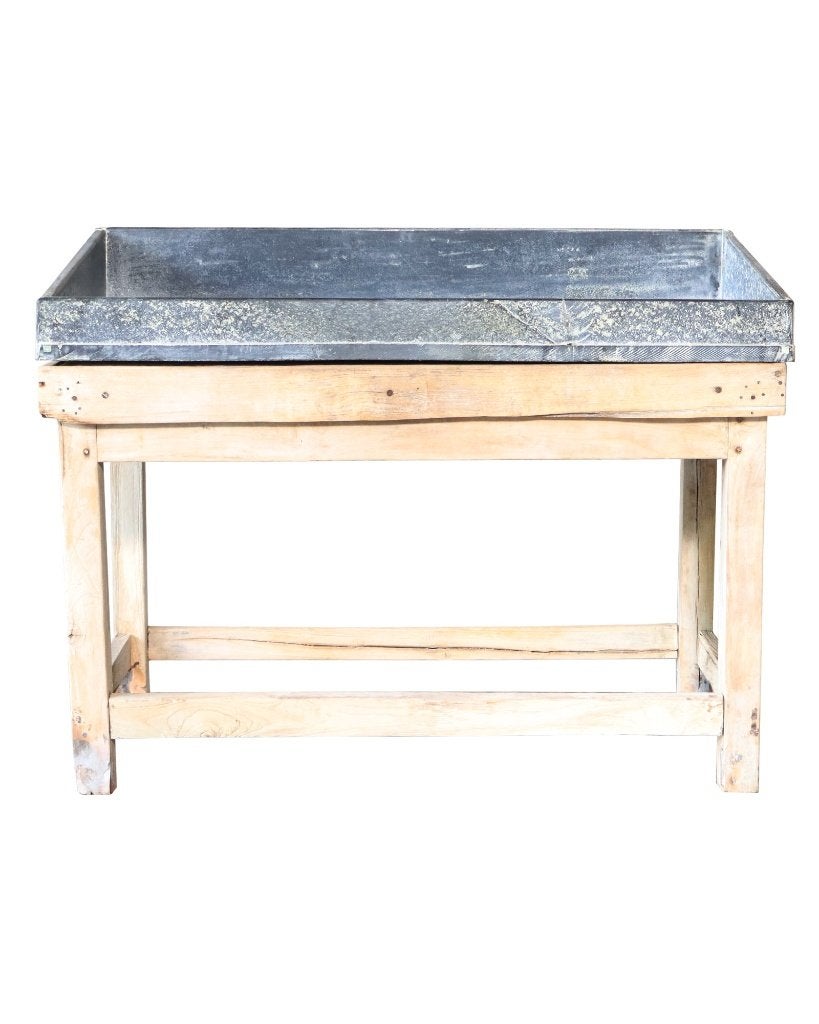 Vintage houten werktafel met natuurstenen bak, Ophalen of Verzenden, Gebruikt, Hout