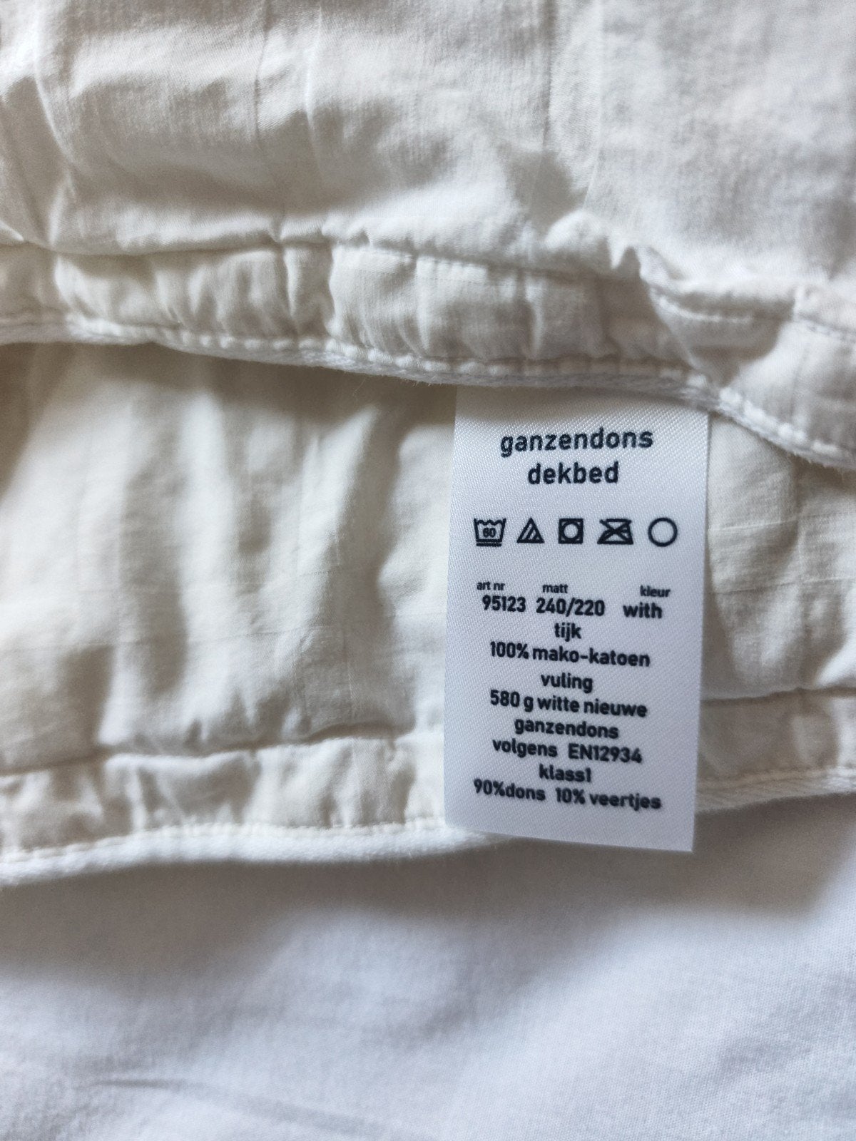 Ganzendons zomer dekbed 240x220 -90%dons, Wit, Tweepersoons, Ophalen of Verzenden, Gv