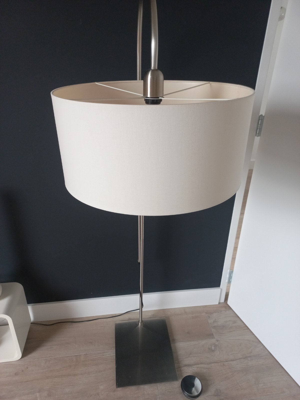 3 moderne booglampen met stoffen kap, Ophalen, Gebruikt, 100 tot 150 cm, E27 (groot)
