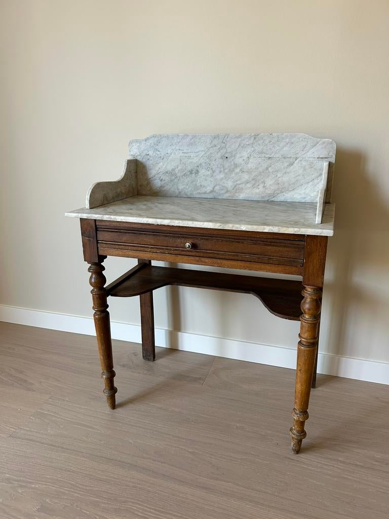 Kaptafel marmeren blad Frans kastje makeup tafel vintage, Ophalen