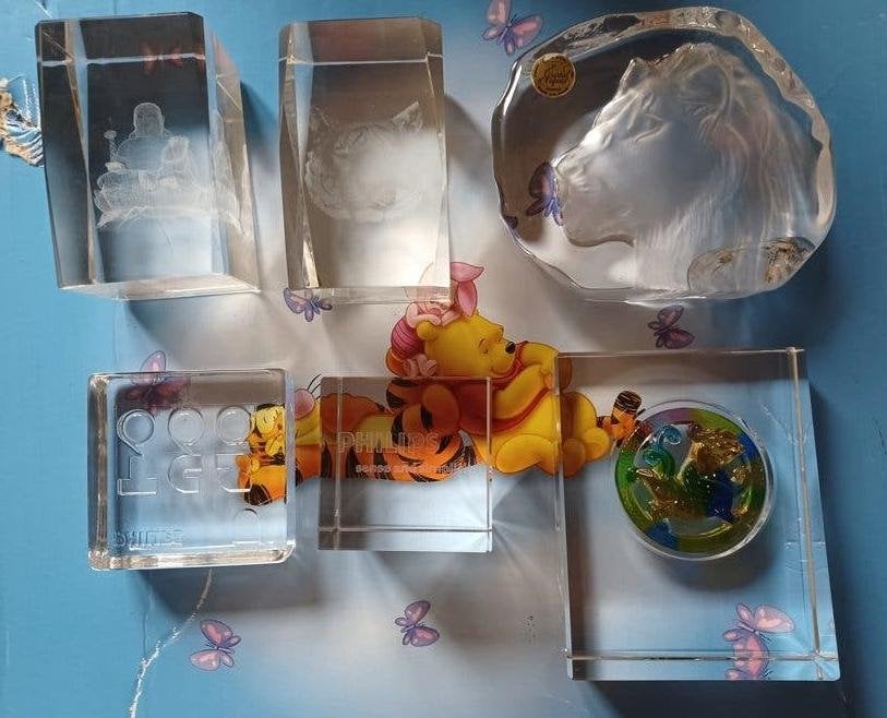 6x Kristallen Presse papiers Cristal d'Arques Leeuw Boeddha, Antiek en Kunst, Ophalen of Verzenden
