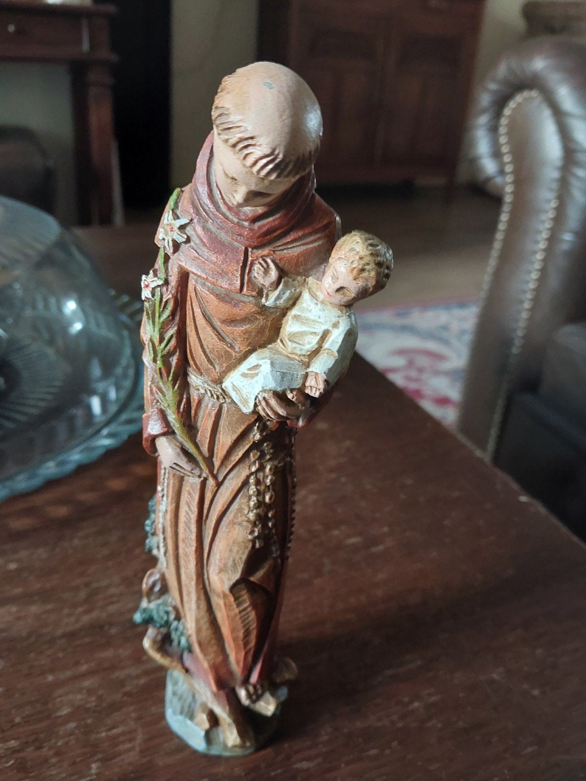Vintage Beeld H. Antonius met Kindje Jezus - Houtsnijwerk, Ophalen of Verzenden