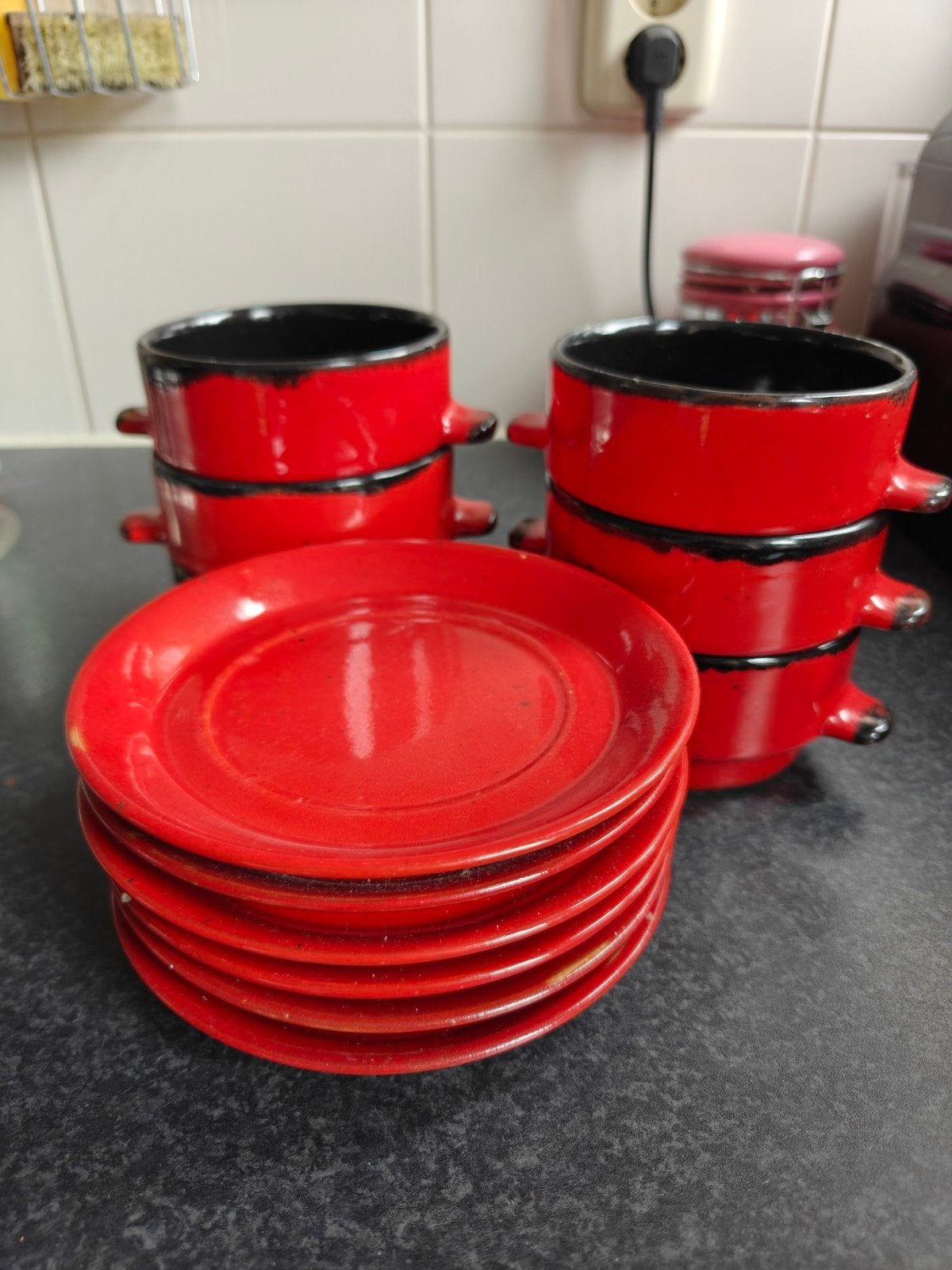 Vintage Jaren 70 Waku Feuerfest Retro Soepkommen met Borden, Antiek en Kunst, Ophalen