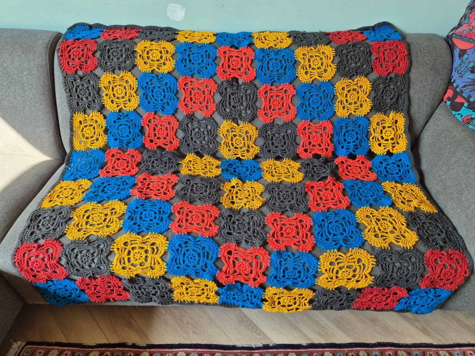 Hand gehaakt plaid, granny square 140x140, Ophalen of Verzenden