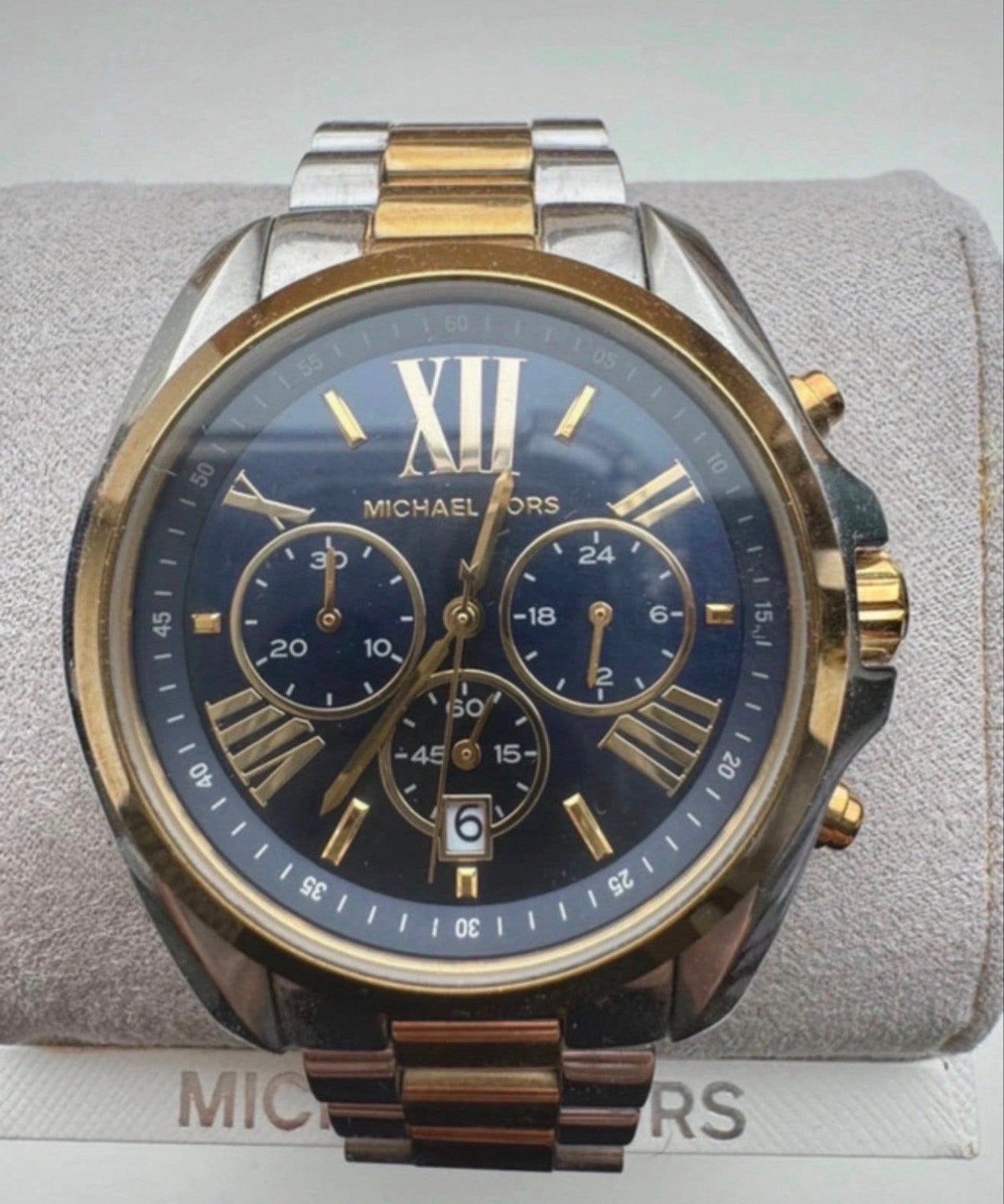 Michael Kors MK-5976 Herenhorloge - Goud/Zilver, Sieraden, Tassen en Uiterlijk, Overige merken, Gebruikt, Staal, Polshorloge