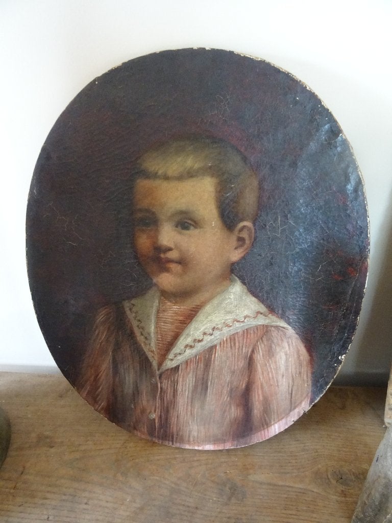 mooi ovaal Frans portret / schilderij van jongetje, Antiek en Kunst, Ophalen