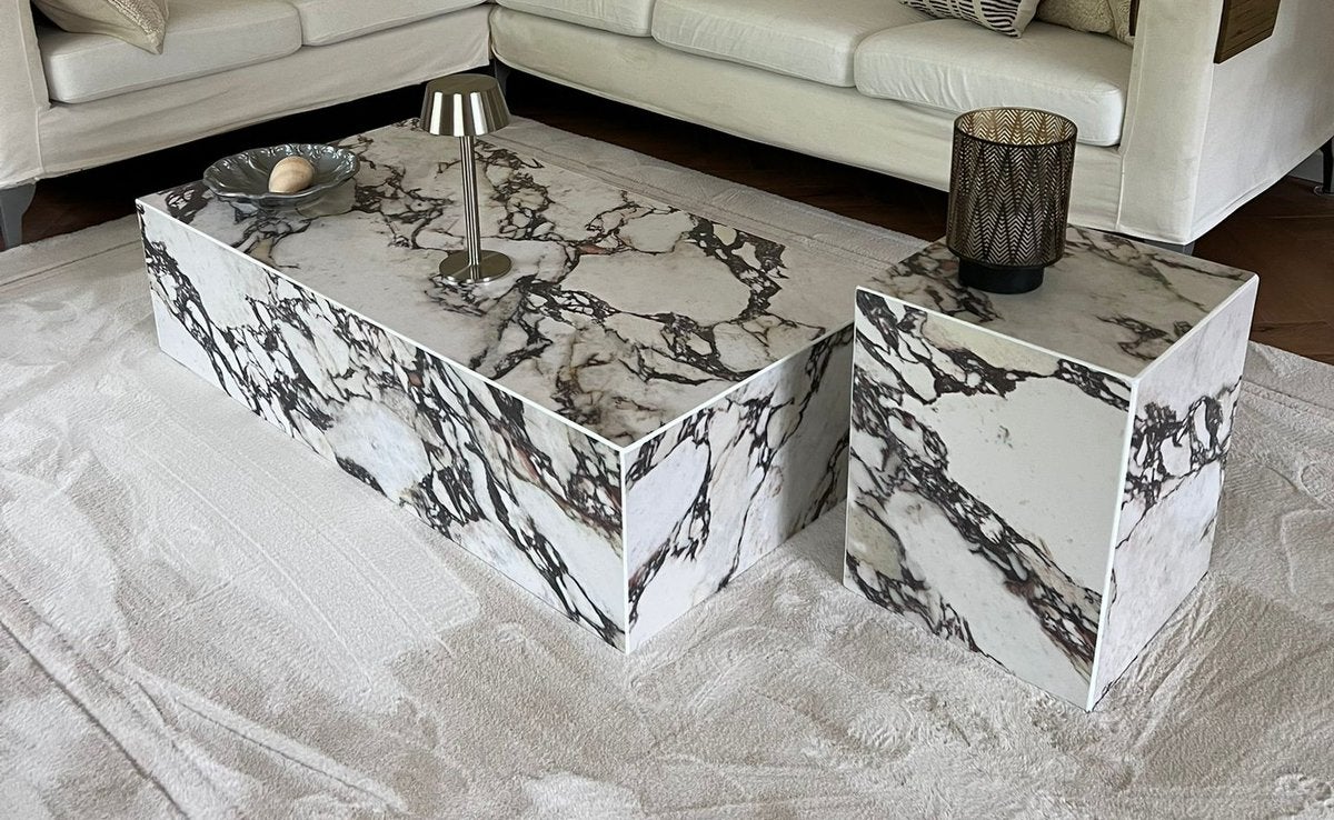 Calacatta salontafel marmer look koffietafel Op bestelling, Ophalen, 100 tot 150 cm, Nieuw, 50 tot 100 cm
