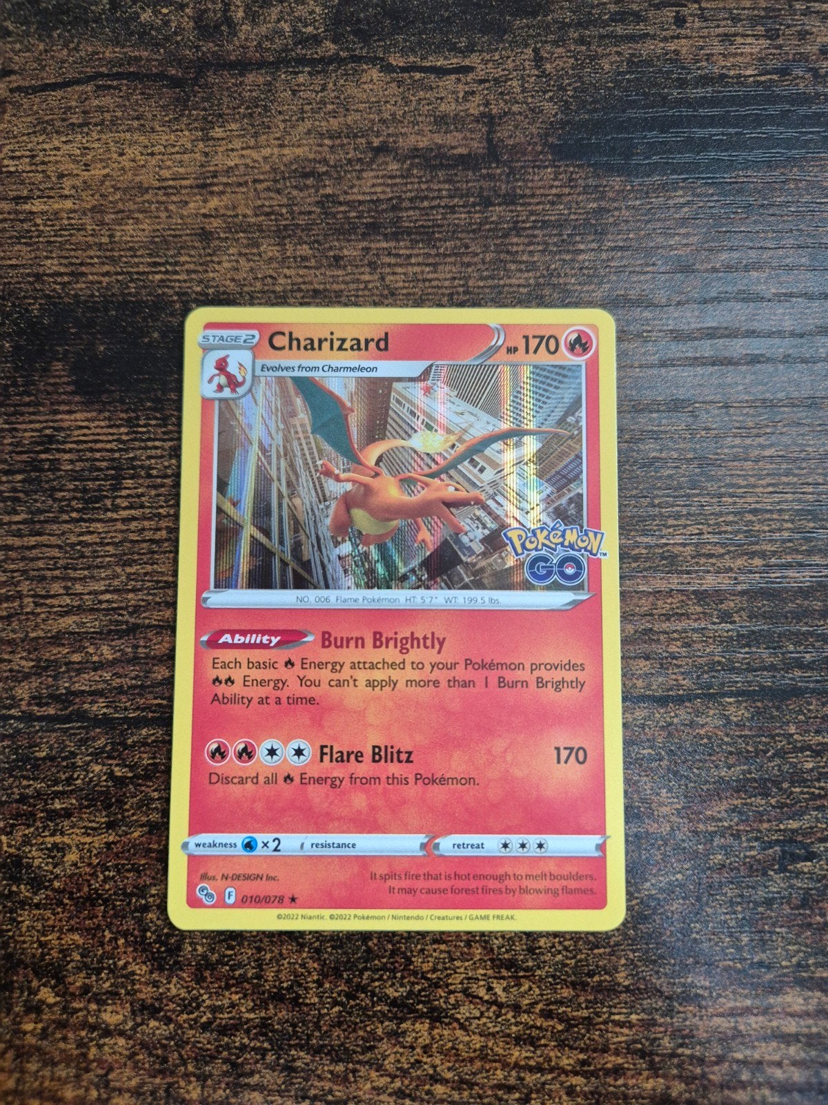 Pokémon GO Charizard 010/078 Holo Rare Kaart, Ophalen of Verzenden, Zo goed als nieuw, Losse kaart, Foil