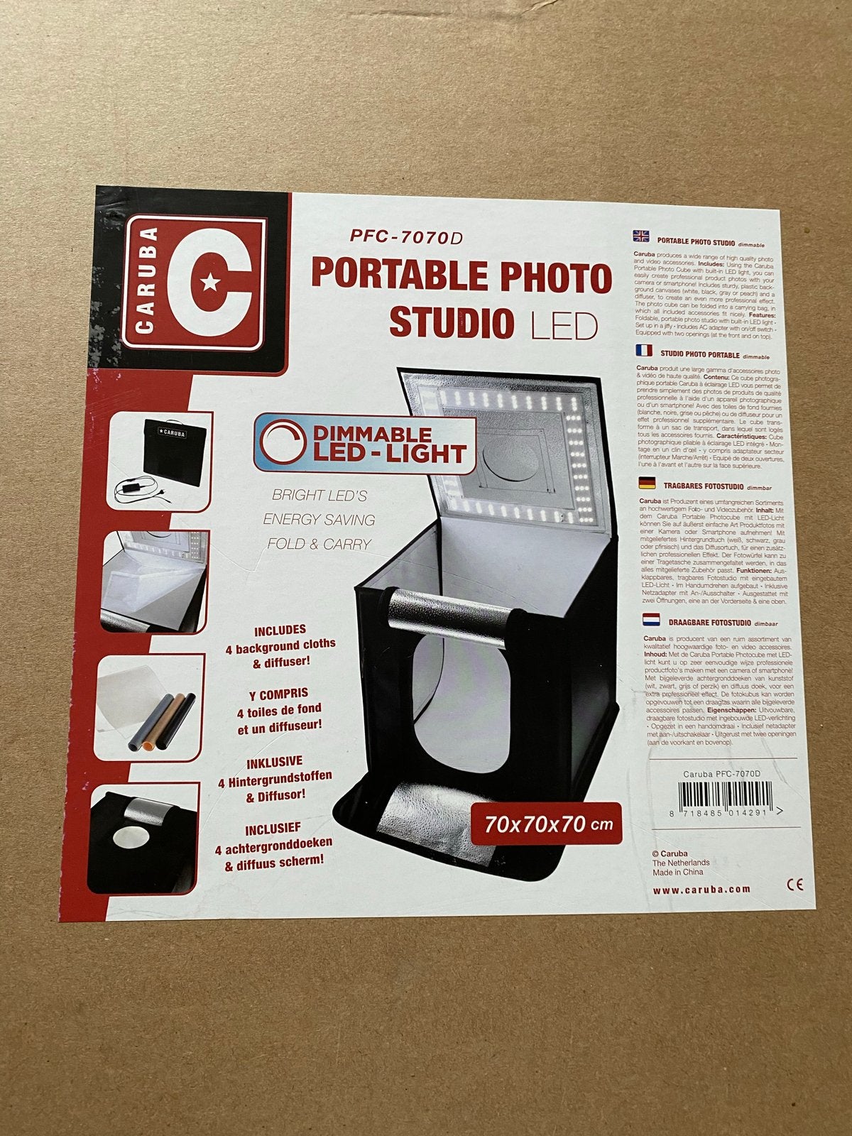 Caruba Portable Photo Studio LED 70x70x70 cm, Ophalen, Gebruikt, Dimbaar, Mini fotostudio