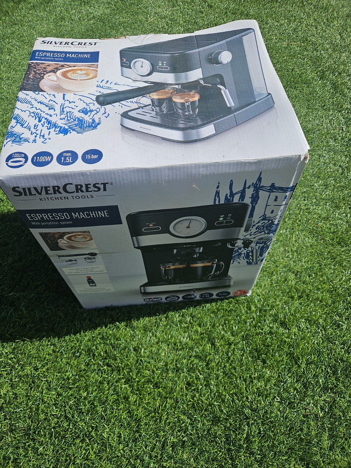 SilverCrest Espressomachine met portafiltersysteem, Espresso apparaat, 10 kopjes of meer, Nieuw, Gemalen koffie