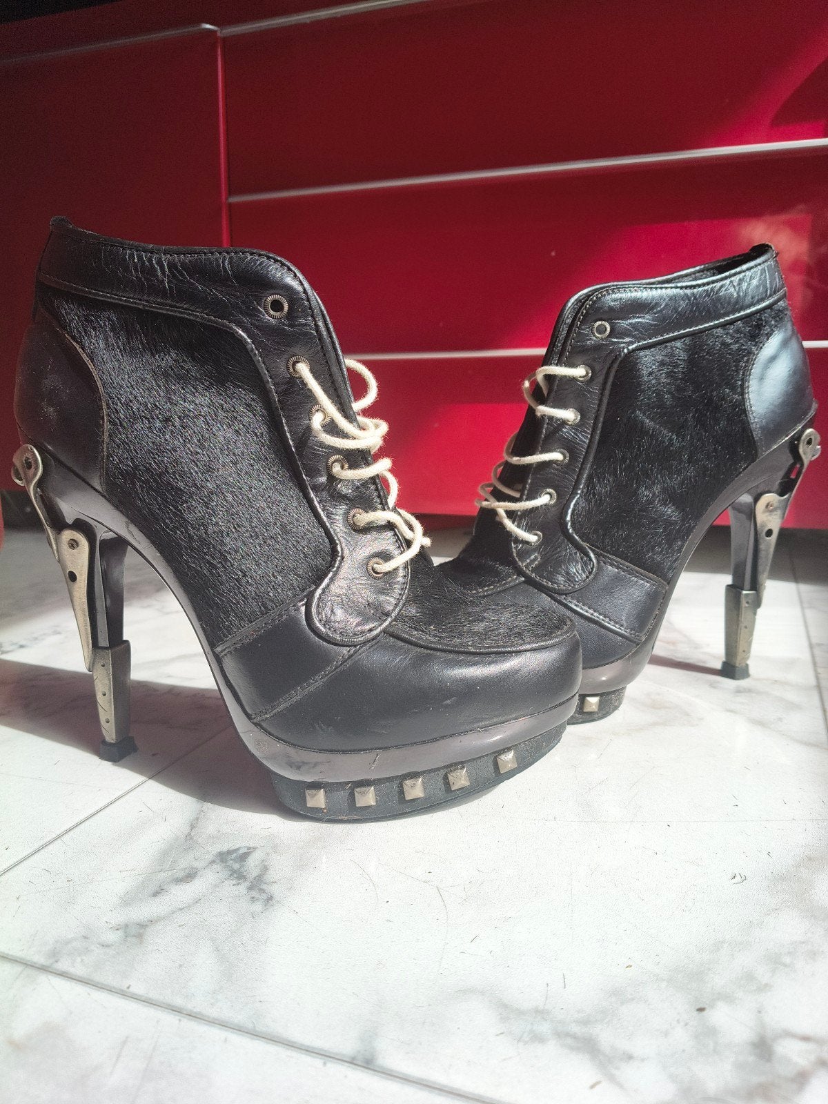 New Rock M-PUNK028-C1 Enkellaarsjes met Metalen Hakken, Kleding | Dames, New Rock, Zwart, Ophalen of Verzenden, Zo goed als nieuw
