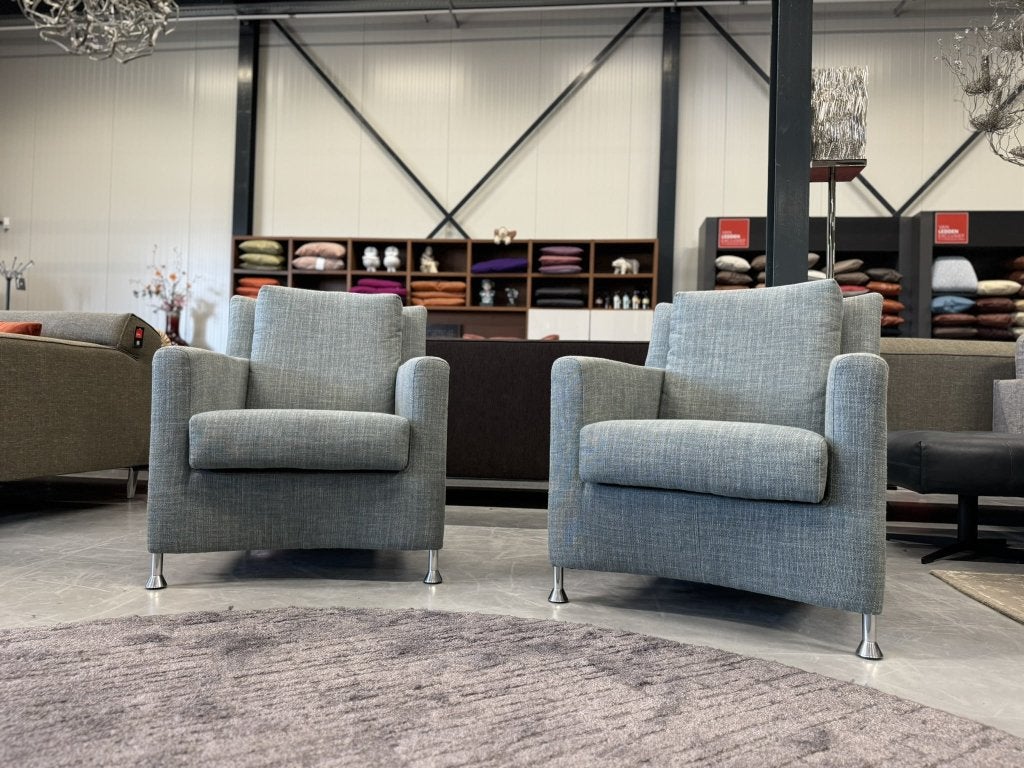 2 Leolux Evidence Paian fauteuils birk stof Blauw stoel, Huis en Inrichting, Leolux, Info@leolux.nl, 75 tot 100 cm, Ophalen of Verzenden