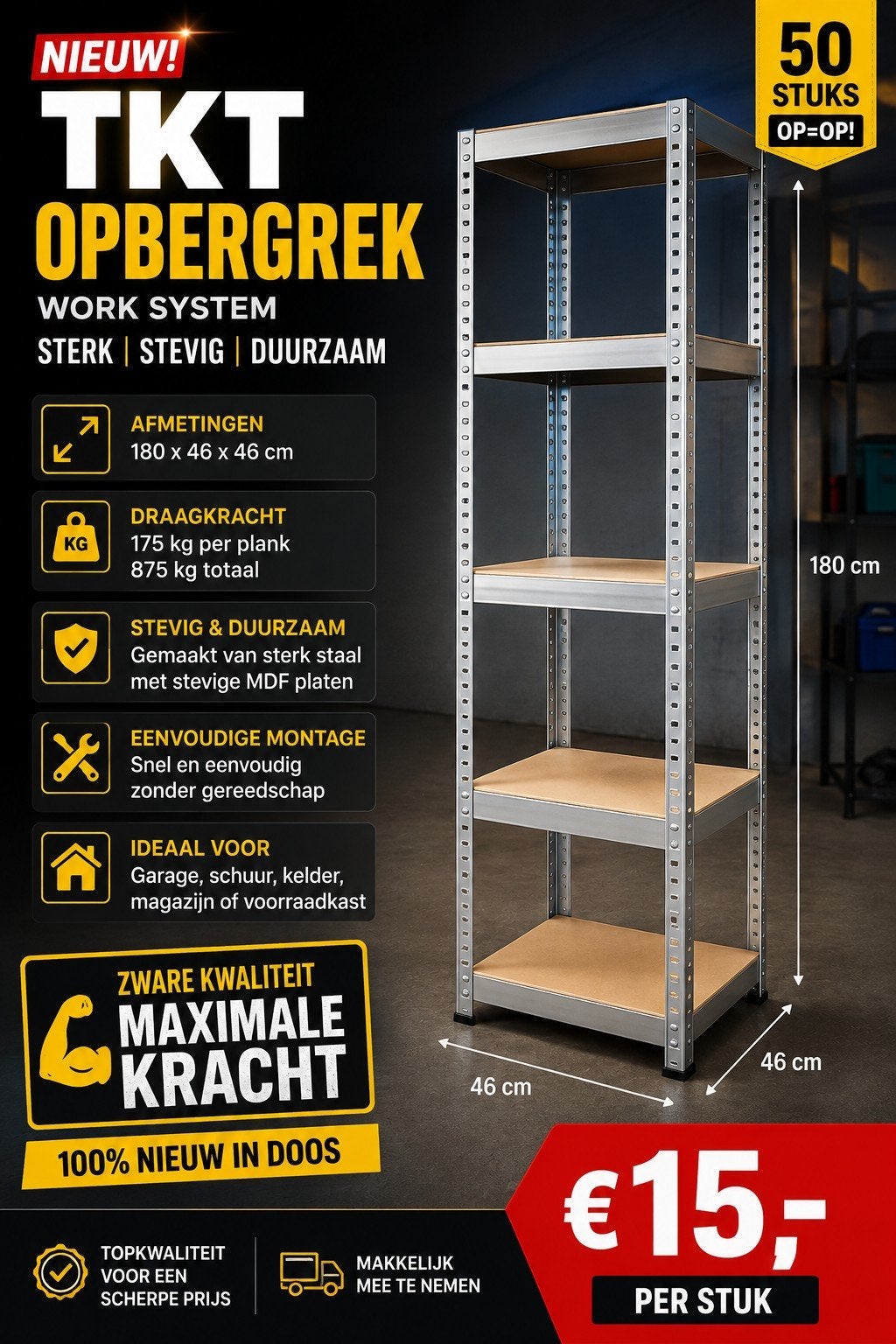 Nieuw TKT Work System Opbergrek - Sterk, Stevig, Duurzaam, Ophalen, Nieuw