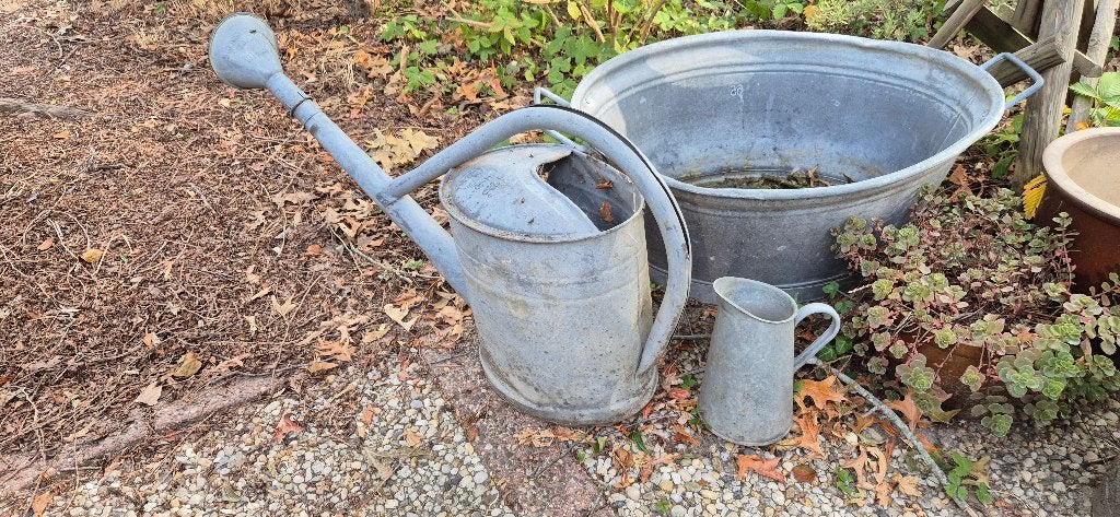 Zinken tuinaccessoires, Tuin en Terras, Bloempotten, Gebruikt, Minder dan 40 cm, Metaal, Ophalen