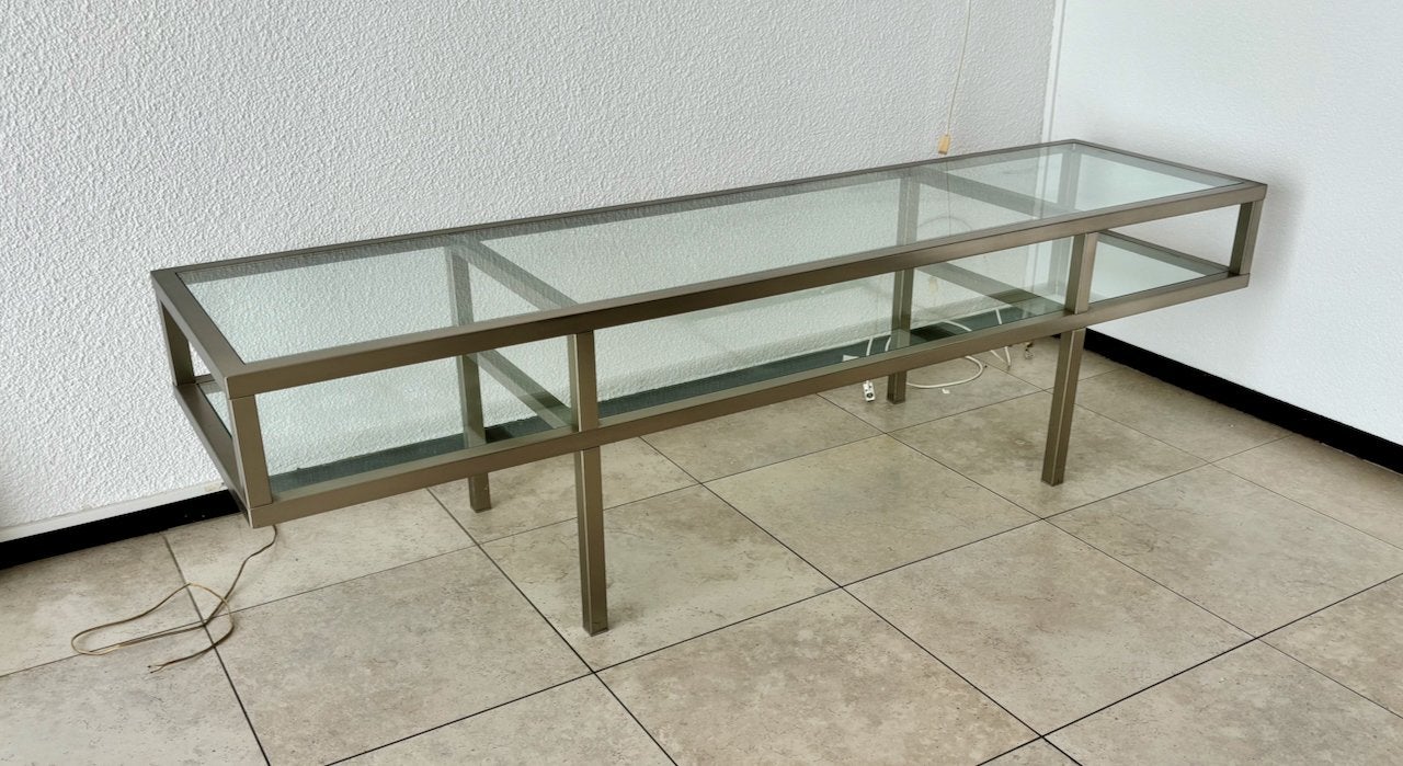 Glazen TV meubel met metalen frame - 190x50x51 cm, Huis en Inrichting, Kasten | Televisiemeubels, Ophalen, Gebruikt, 150 tot 200 cm