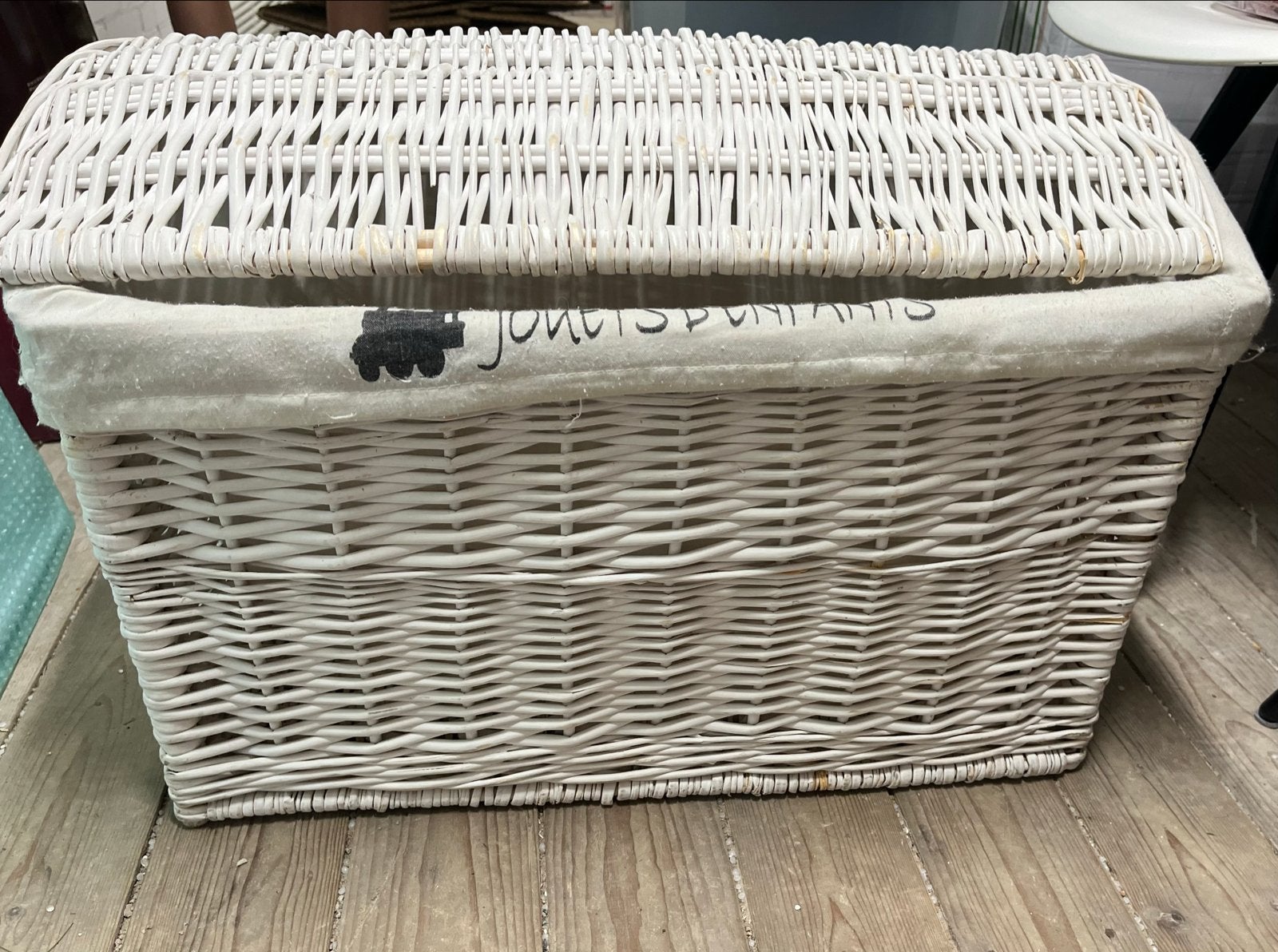 Witte rieten speelgoedmand/kist/mand/opbergmand, Ophalen, Overige materialen, Gebruikt, 50 tot 100 cm