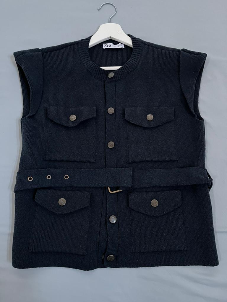 Zara gilet/ bodywarmer gebreid maat S donkerblauw, Ophalen of Verzenden, Zo goed als nieuw, Maat 38/40 (M), Blauw
