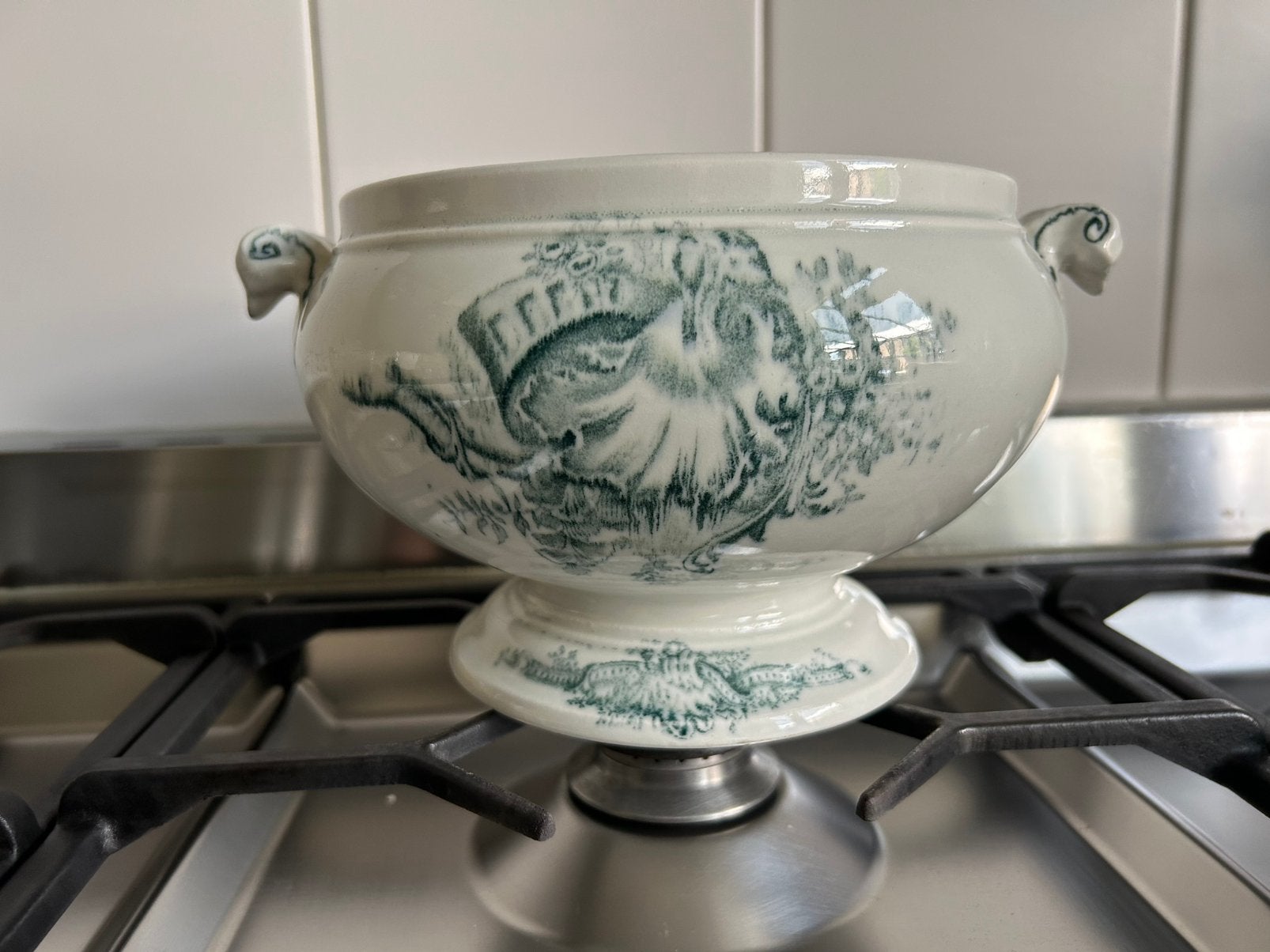 Antieke, brocante franse soep terrine, schaal, Ophalen of Verzenden