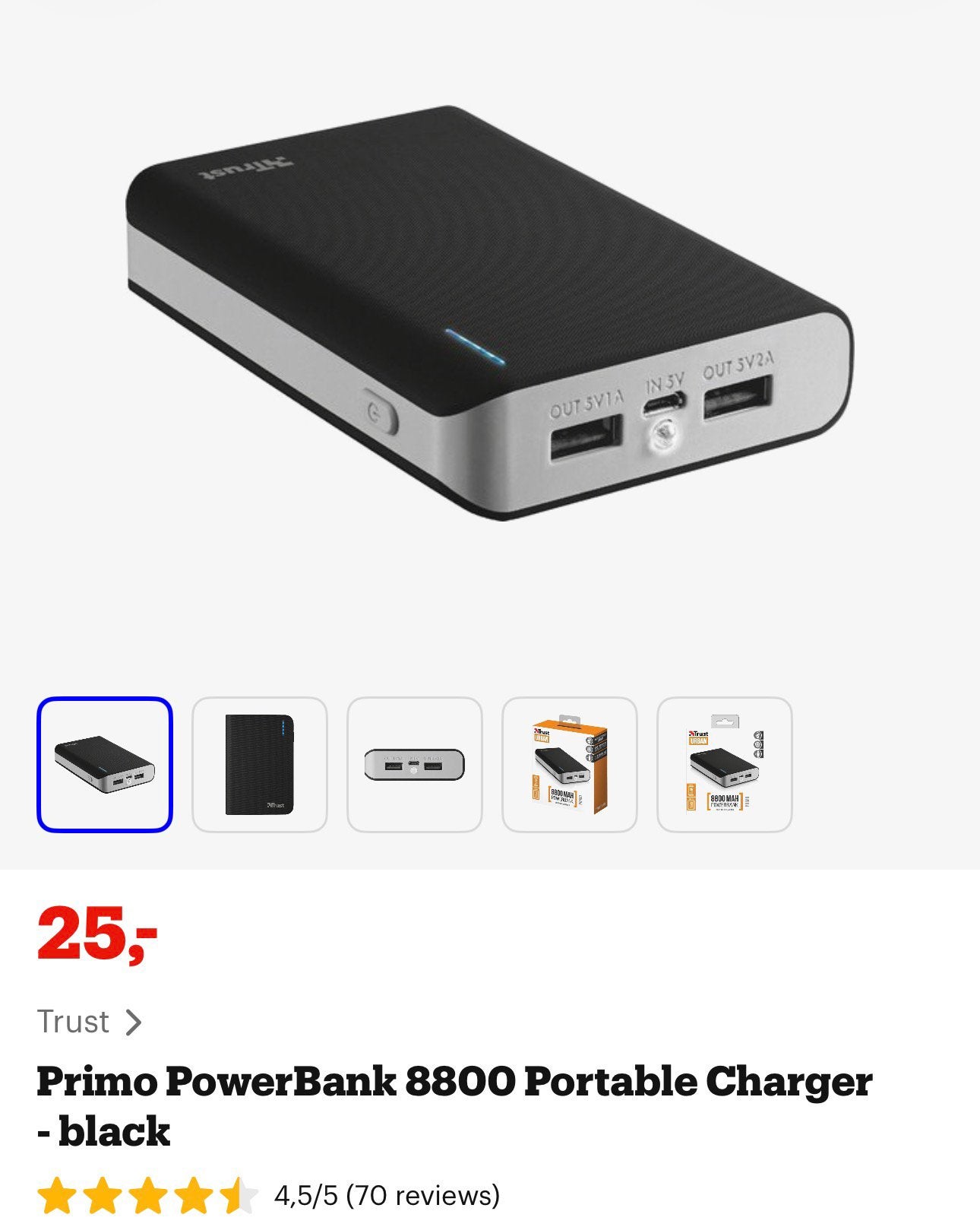 2X Trust Powerbank met led, zo goed als nieuw, Ophalen of Verzenden, Zo goed als nieuw