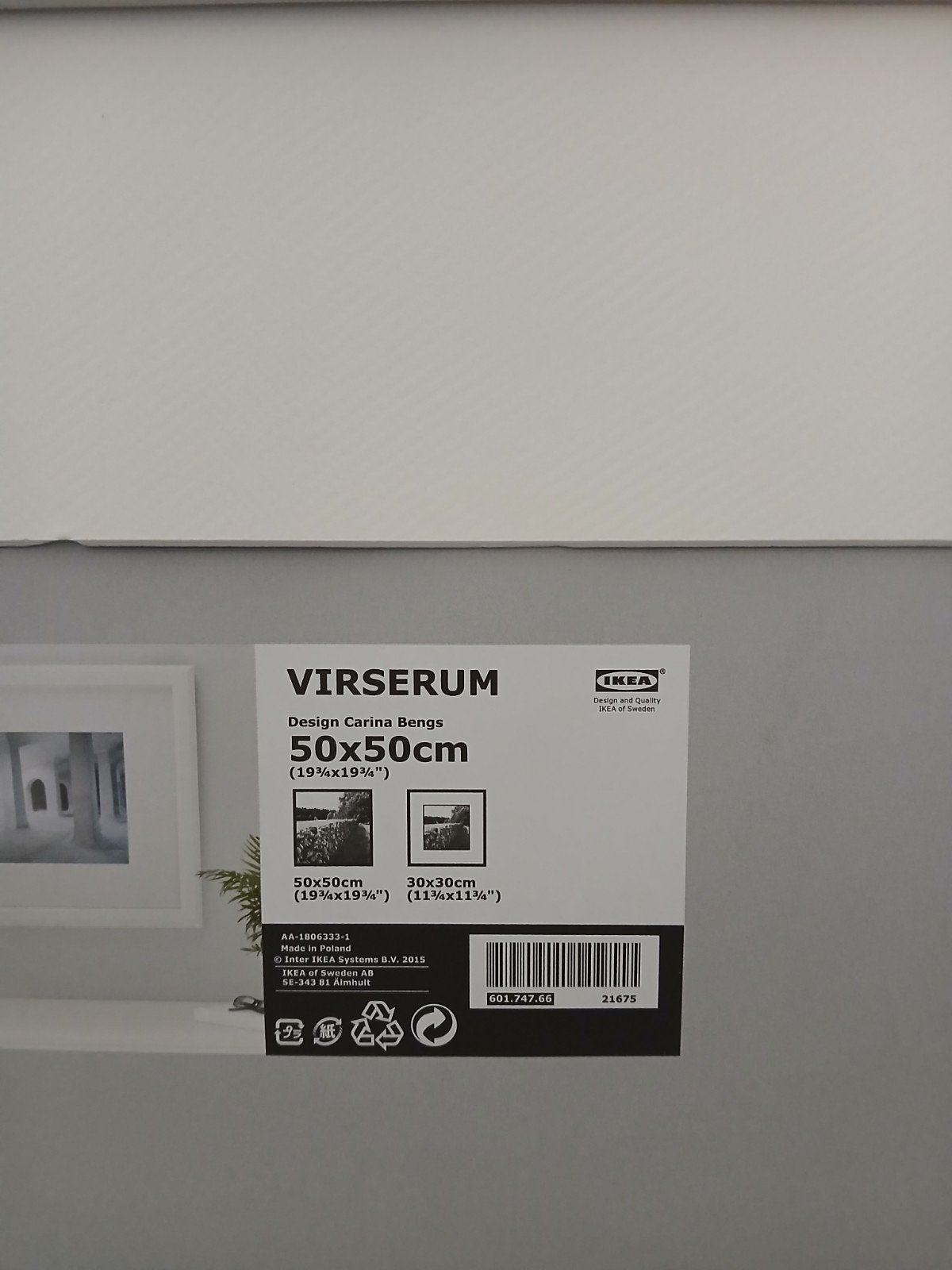 IKEA VIRSERUM Fotolijst 50x50cm Wit met Passe-partout, Ophalen, Gebruikt, Met ophangsysteem, Fotolijst