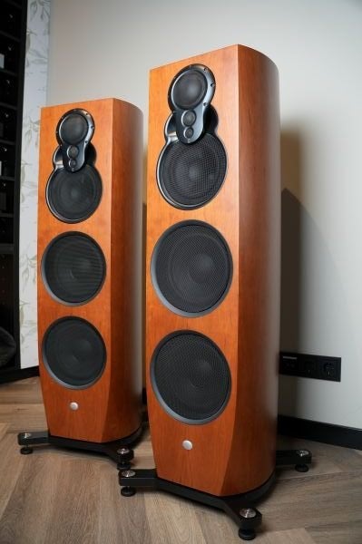 Linn Klimax 350 Organik speakers, Kersen finish, Vloerstaande luidspreker, Gebruikt, Ophalen, 150 watt of meer