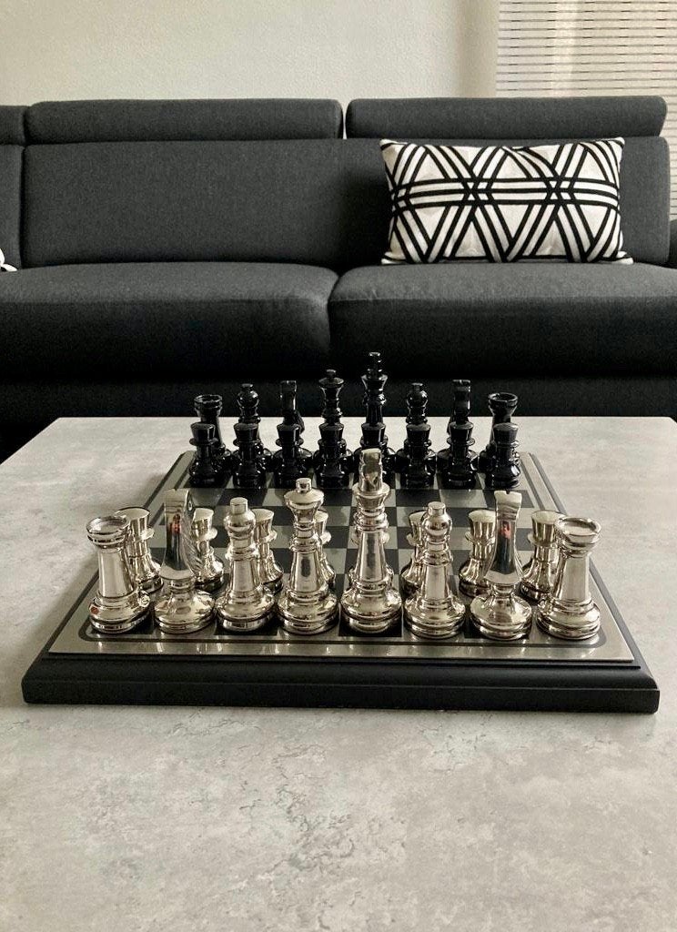 Diga Colmore Luxe schaakbord zwart/zilver 38x38 cm Nieuw!, Meerkleurig, Nieuw, Ophalen of Verzenden, Metaal