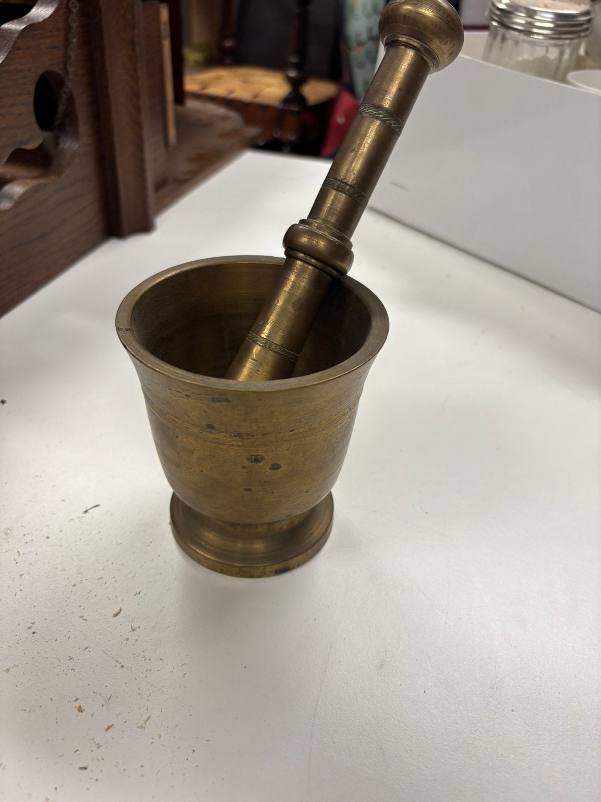 Antieke bronzen vijzel met stamper, Ophalen, Brons